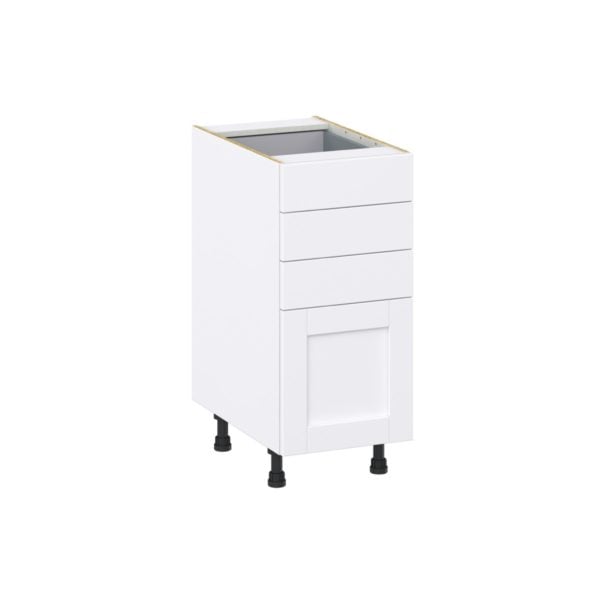 Dahlia Bright White  Shaker Assembled Base Cabinet with 4 Drawers (15 in. W x 34.5 in. H x 24 in. D)