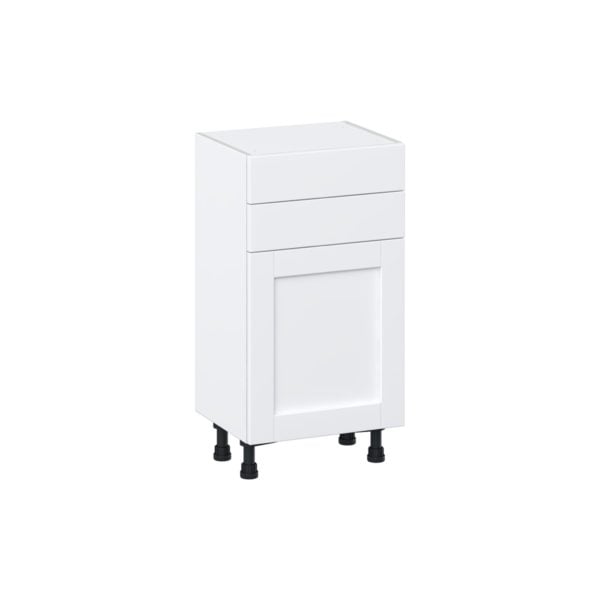 Dahlia Bright White  Shaker Assembled Shallow Base Cabinet with 1 Door and Two 10 in. Drawers (18 in. W x 34.5 in. H x 14 in. D)