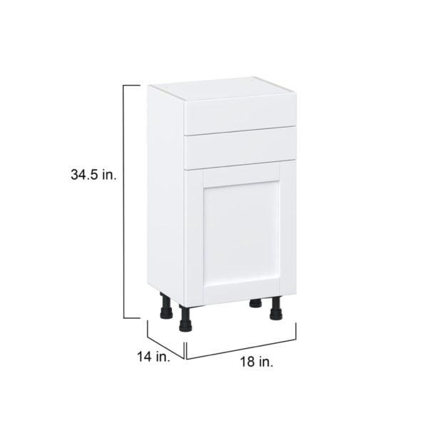 Dahlia Bright White  Shaker Assembled Shallow Base Cabinet with 1 Door and Two 10 in. Drawers (18 in. W x 34.5 in. H x 14 in. D)