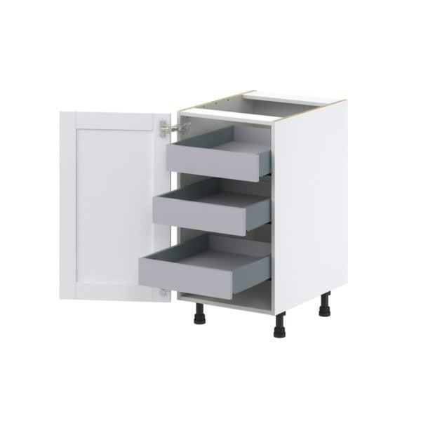 Dahlia Bright White  Shaker Assembled Base Cabinet with a Full High Door and 3 Inner Drawers (18 in. W x 34.5 in. H x 24 in. D)