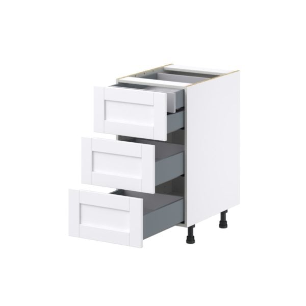 Dahlia Bright White  Shaker Assembled Base Cabinet with Three 10 in. Drawers and 1 Inner Drawer (18 in. W x 34.5 in. H x 24 in. D)