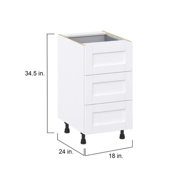 Dahlia Bright White  Shaker Assembled Base Cabinet with Three 10 in. Drawers and 1 Inner Drawer (18 in. W x 34.5 in. H x 24 in. D)