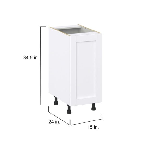 Dahlia Bright White  Shaker Assembled Base Cabinet with a Full High Door (15 in. W x 34.5 in. H x 24 in. D)