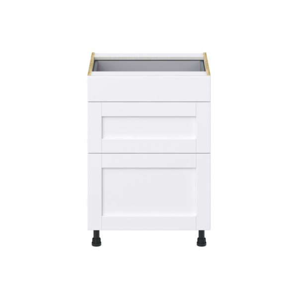 Dahlia Bright White  Shaker Assembled Base Cabinet with 3 Drawers (24 in. W x 34.5 in. H x 24 in. D)