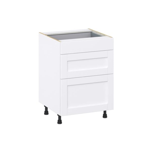 Dahlia Bright White  Shaker Assembled Base Cabinet with 3 Drawers (24 in. W x 34.5 in. H x 24 in. D)