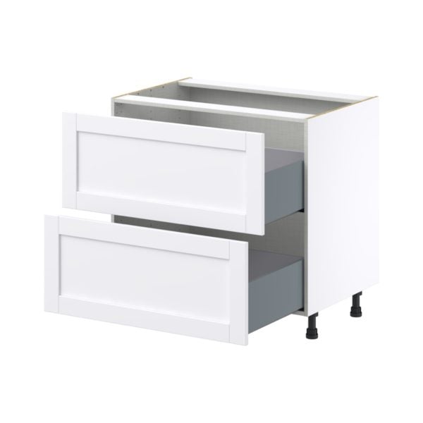 Dahlia Bright White  Shaker Assembled Base Cabinet with 2 Drawers (36 in. W x 34.5 in. H x 24 in. D)