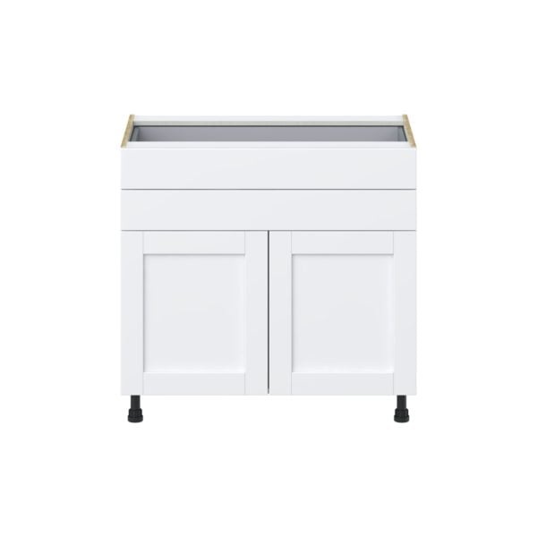 Dahlia Bright White  Shaker Assembled Base Cabinet with Two Doors and Two 5 in. Drawers (36 in. W x 34.5 in. H x 24 in. D)