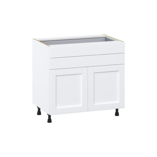 Dahlia Bright White  Shaker Assembled Base Cabinet with Two Doors and Two 5 in. Drawers (36 in. W x 34.5 in. H x 24 in. D)