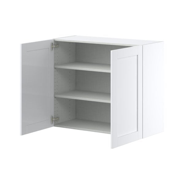 Dahlia Bright White  Shaker Assembled Wall  Cabinet with 2 Full High Doors (36 in. W x 30 in. H x 14 in. D)