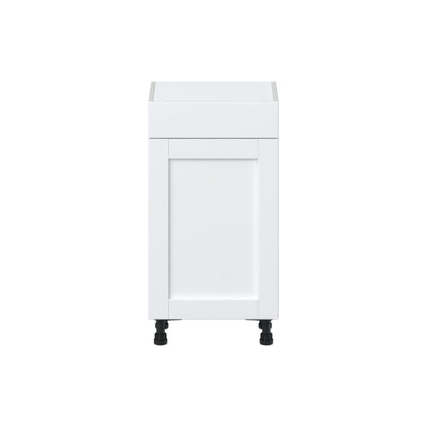 Dahlia Bright White  Shaker Assembled Shallow Base Cabinet with 1 Door and 1 Drawer (18 in. W x 34.5 in. H x 14 in. D)