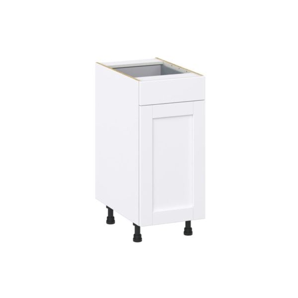 Dahlia Bright White  Shaker Assembled Base Cabinet with 1 Door and 1 Drawer (15 in. W x 34.5 in. H x 24 in. D)