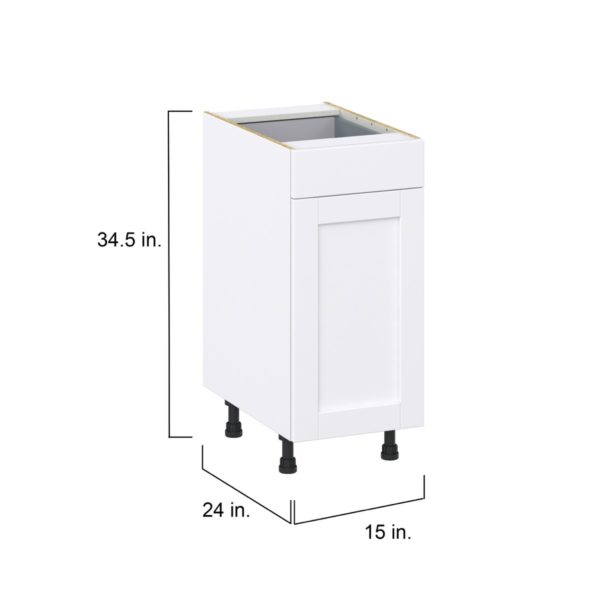 Dahlia Bright White  Shaker Assembled Base Cabinet with 1 Door and 1 Drawer (15 in. W x 34.5 in. H x 24 in. D)