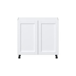 Dahlia Bright White  Shaker Assembled Shallow Base Cabinet with 2 Full High Doors (36 in. W x 34.5 in. H x 14 in. D)