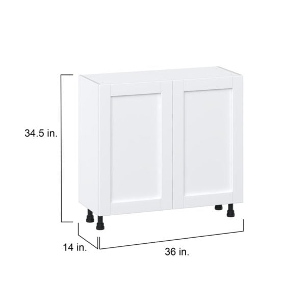 Dahlia Bright White  Shaker Assembled Shallow Base Cabinet with 2 Full High Doors (36 in. W x 34.5 in. H x 14 in. D)