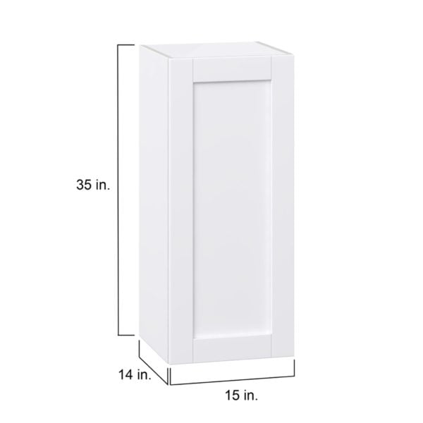 Dahlia Bright White  Shaker Assembled Wall  Cabinet with Full High Door (15 in. W x 35 in. H x 14 in. D)