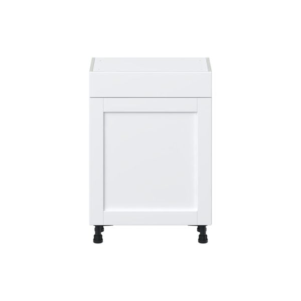 Dahlia Bright White  Shaker Assembled Shallow Base Cabinet with 1 Door and 1 Drawer (24 in. W x 34.5 in. H x 14 in. D)