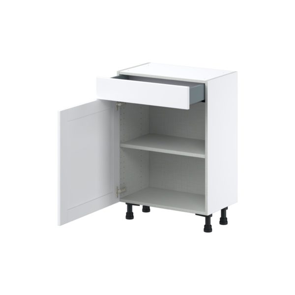 Dahlia Bright White  Shaker Assembled Shallow Base Cabinet with 1 Door and 1 Drawer (24 in. W x 34.5 in. H x 14 in. D)