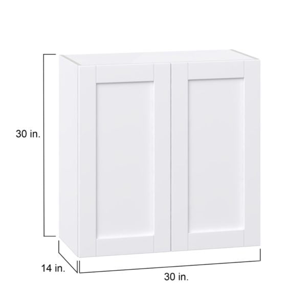 Dahlia Bright White  Shaker Assembled Wall  Cabinet with 2 Full High Doors (30 in. W x 30 in. H x 14 in. D)