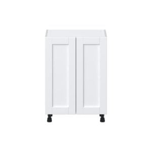 Dahlia Bright White  Shaker Assembled Shallow Base Cabinet with 2 Full High Doors and 3 Inner Drawers (24 in. W x 34.5 in. H x 14 in. D)