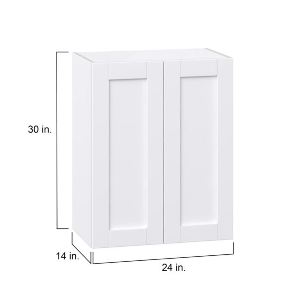 Dahlia Bright White  Shaker Assembled Wall  Cabinet  with 2 Full high Doors (24 in. W x 30 in. H x 14 in. D)