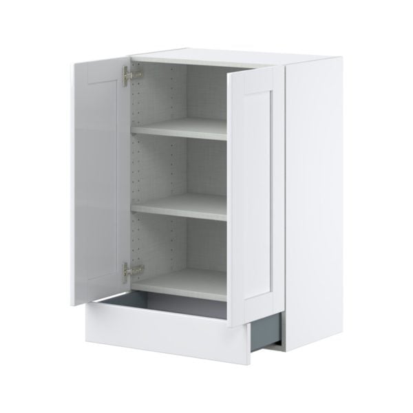 Dahlia Bright White  Shaker Assembled Wall  Cabinet with 2 Doors and a 5 in. Drawer (24 in. W x 35 in. H x 14 in. D)