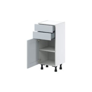 Sea Holly Light Gray  Shaker Assembled Shallow Base Cabinet with 1 Door and Two 10 in. Drawers (15 in. W x 34.5 in. H x 14 in. D)