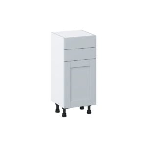 Sea Holly Light Gray  Shaker Assembled Shallow Base Cabinet with 1 Door and Two 10 in. Drawers (15 in. W x 34.5 in. H x 14 in. D)