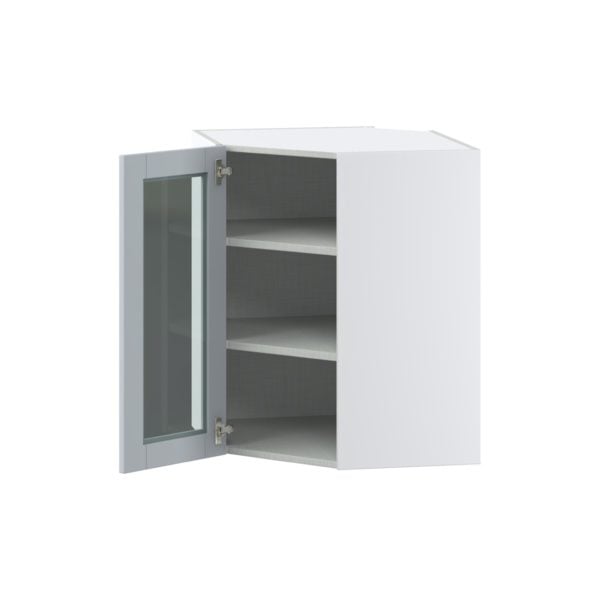 Sea Holly Light Gray Assembled Corner Wall Cabinet with a Glass Door (24 in. W x 30 in. H x 24 in. D)