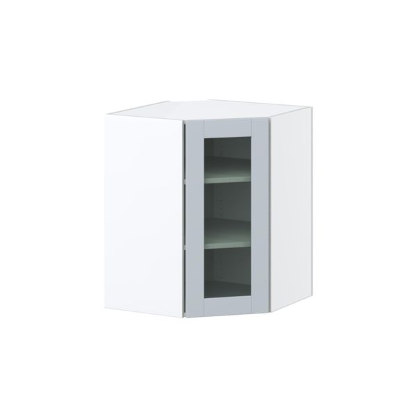 Sea Holly Light Gray Assembled Corner Wall Cabinet with a Glass Door (24 in. W x 30 in. H x 24 in. D)