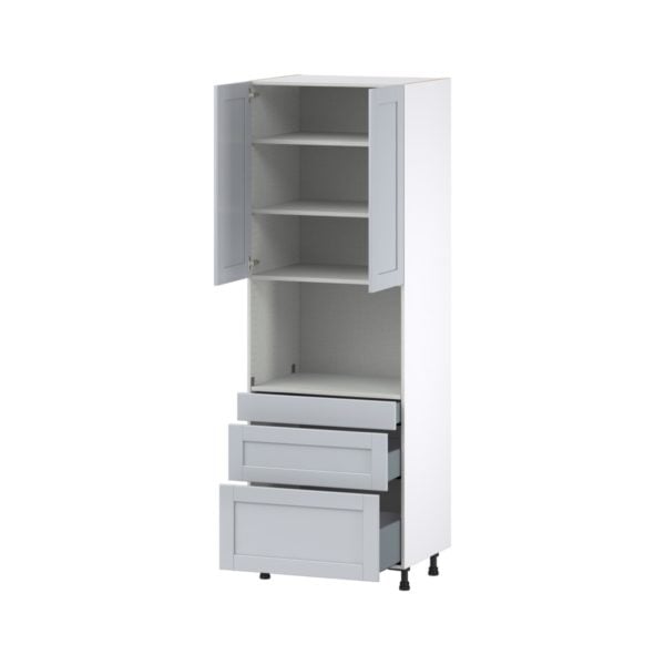 Sea Holly Light Gray  Shaker Assembled Pantry Microwave  Cabinet with 3 Drawers (30 in. W x 89.5 in. H x 24 in. D)