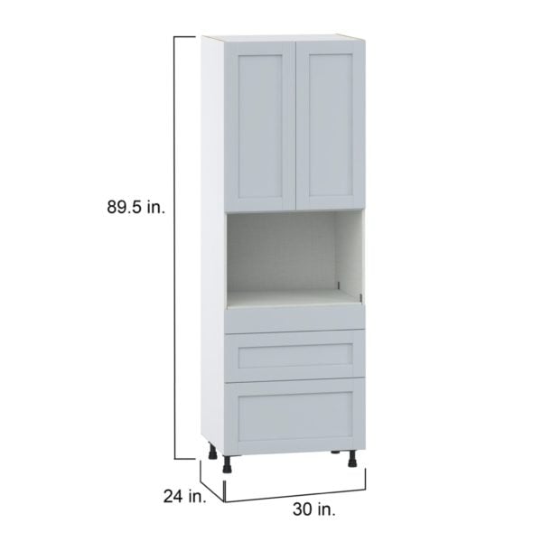 Sea Holly Light Gray  Shaker Assembled Pantry Microwave  Cabinet with 3 Drawers (30 in. W x 89.5 in. H x 24 in. D)