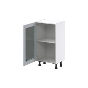 Sea Holly Light Gray  Shaker Assembled Shallow Base Cabinet with a Full High Glass Door (18 in. W x 34.5 in. H x 14 in. D)