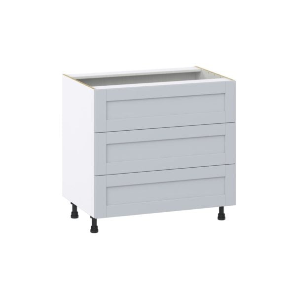 Sea Holly Light Gray  Shaker Assembled Base Cabinet with Three 10 in. Drawers (36 in. W x 34.5 in. H x 24 in. D)