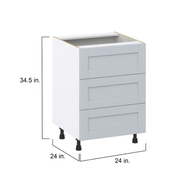 Sea Holly Light Gray  Shaker Assembled Base Cabinet with Three 10 in. Drawers (24 in. W x 34.5 in. H x 24 in. D)