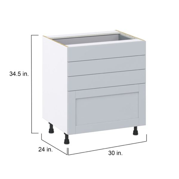 Sea Holly Light Gray  Shaker Assembled Base Cabinet with 4 Drawers (30 in. W x 34.5 in. H x 24 in. D)