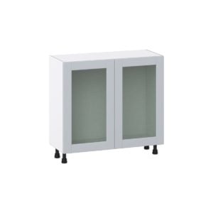 Sea Holly Light Gray  Shaker Assembled Shallow Base Cabinet with 2 Full High Glass Doors (36 in. W x 34.5 in. H x 14 in. D)