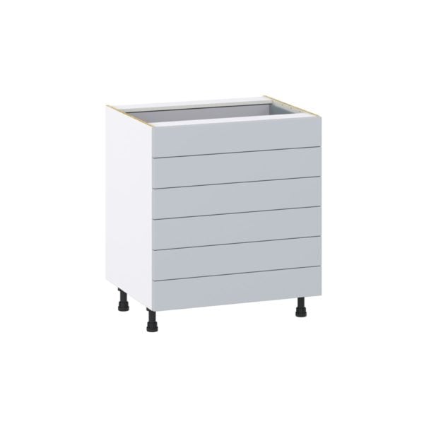 Sea Holly Light Gray  Shaker Assembled Base Cabinet with 6 Drawers (30 in. W x 34.5 in. H x 24 in. D)