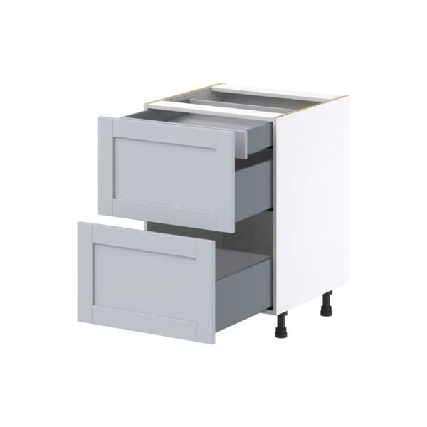 Sea Holly Light Gray  Shaker Assembled Base Cabinet with 2 Drawers and 1 Inner Drawer (24 in. W x 34.5 in. H x 24 in. D)