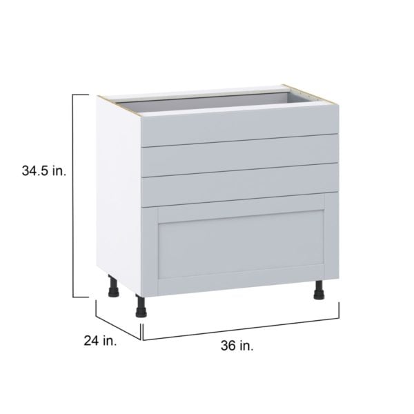 Sea Holly Light Gray  Shaker Assembled Base Cabinet with 4 Drawers (36 in. W x 34.5 in. H x 24 in. D)