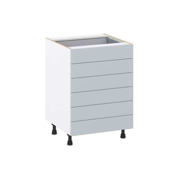 Sea Holly Light Gray  Shaker Assembled Base Cabinet with 6 Drawers (24 in. W x 34.5 in. H x 24 in. D)