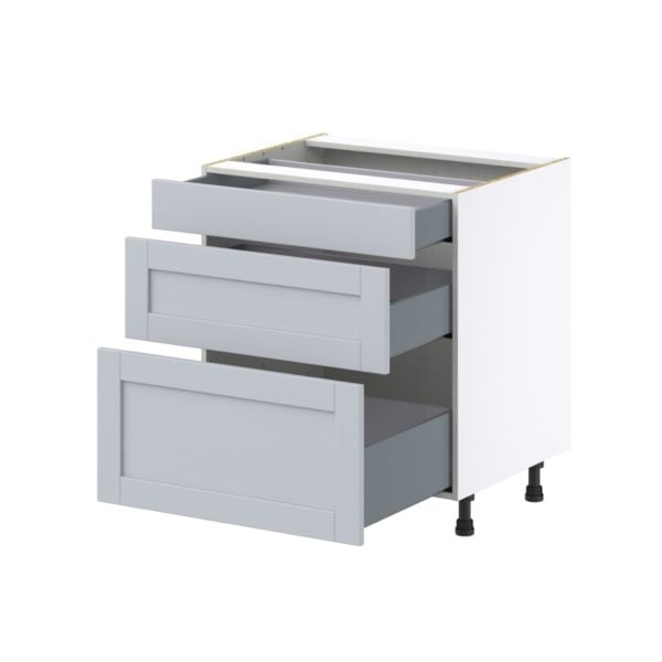 Sea Holly Light Gray  Shaker Assembled Base Cabinet with 3 Drawers (30 in. W x 34.5 in. H x 24 in. D)