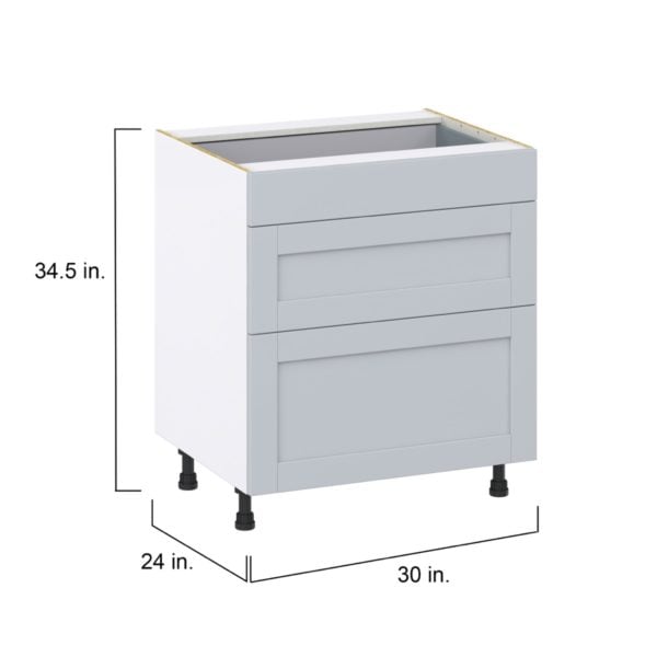 Sea Holly Light Gray  Shaker Assembled Base Cabinet with 3 Drawers (30 in. W x 34.5 in. H x 24 in. D)