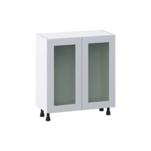 Sea Holly Light Gray  Shaker Assembled Shallow Base Cabinet with 2 Full High Glass Doors (30 in. W x 34.5 in. H x 14 in. D)