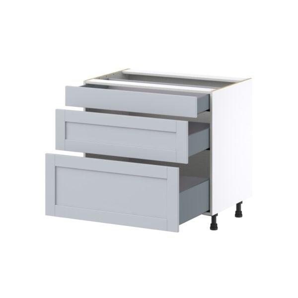 Sea Holly Light Gray  Shaker Assembled Base Cabinet with 3 Drawers (36 in. W x 34.5 in. H x 24 in. D)