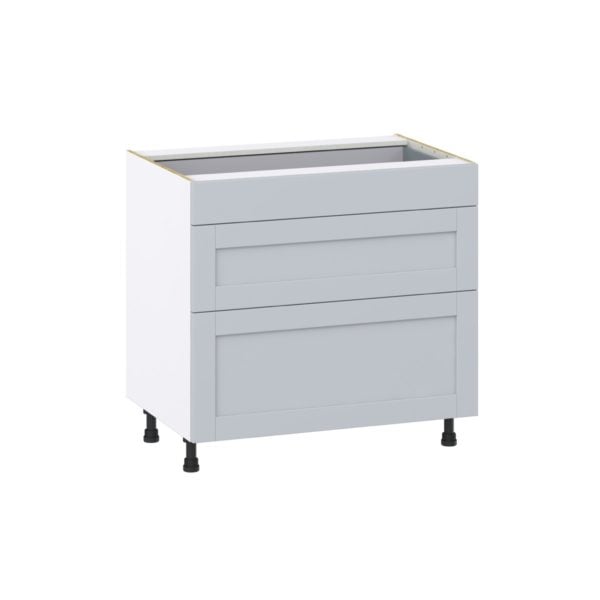 Sea Holly Light Gray  Shaker Assembled Base Cabinet with 3 Drawers (36 in. W x 34.5 in. H x 24 in. D)