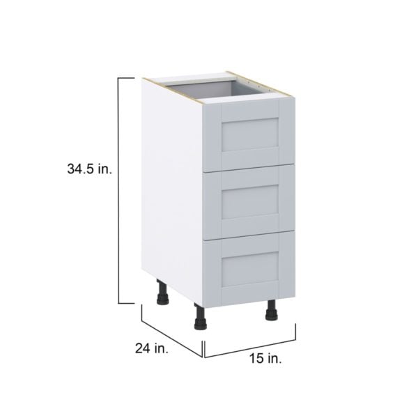 Sea Holly Light Gray  Shaker Assembled Base Cabinet with Three 10 in. Drawers and 1 Inner Drawer (15 in. W x 34.5 in. H x 24 in. D)