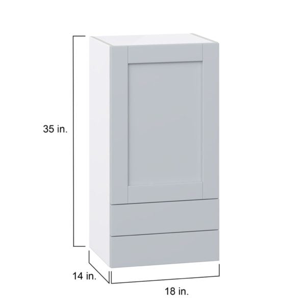 Sea Holly Light Gray  Shaker Assembled Wall  Cabinet with a Door and Two 5 in. Drawers (18 in. W x 35 in. H x 14 in. D)