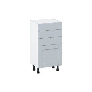 Sea Holly Light Gray  Shaker Assembled Shallow Base Cabinet with 1 Door and Three 5 In. Drawers (18 in. W x 34.5 in. H x 14 in. D)