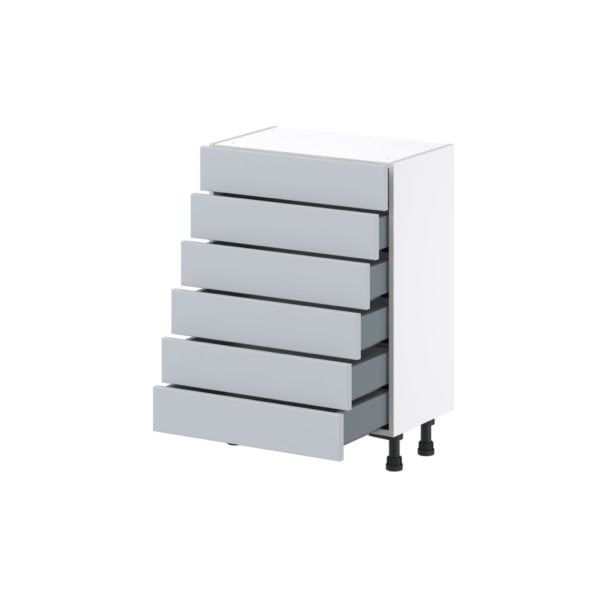 Sea Holly Light Gray  Shaker Assembled Shallow Base Cabinet with 6 Drawers (24 in. W x 34.5 in. H x 14 in. D)