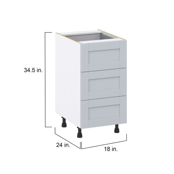 Sea Holly Light Gray  Shaker Assembled Base Cabinet with Three 10 in. Drawers and 1 Inner Drawer (18 in. W x 34.5 in. H x 24 in. D)